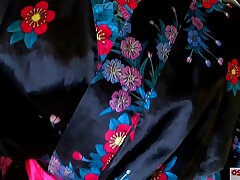 Cosplay Babe's Toy Pleasure in Traditional Japanese Costume